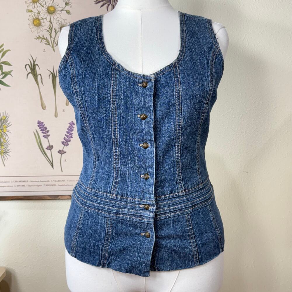 Denim Button Up Vest Coastal Cowgirl Cottage Prairie Y2k Farmers Daughter S